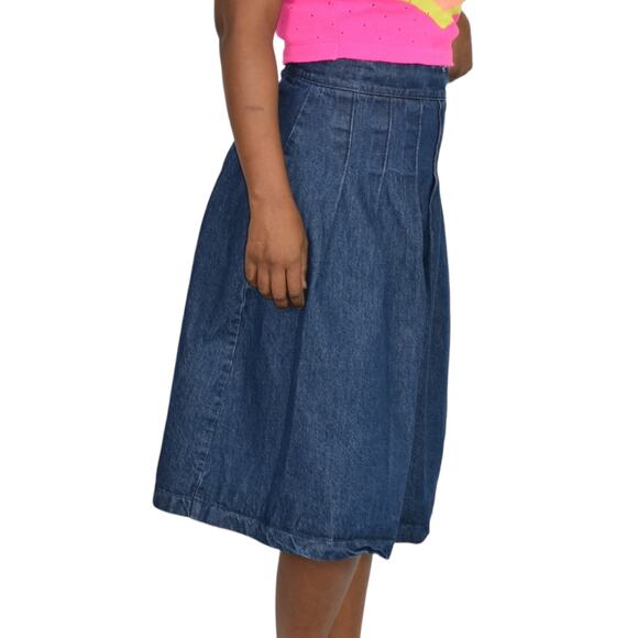 Kaos Denim Skirt Blue Jean Midi Pleats Flare Rigid Medium Wash High Waist Size 4 - Picture 6 of 15